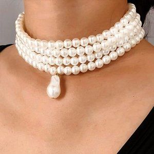 imitated Pearl Classic Necklaces Layered Necklace Chain Crystal Necklace Choker